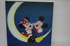 MICKIE AND MINNE MOUSE SITTING ON THE CREST OF THE MOON HANDPAINTED ORIGINAL ART picture