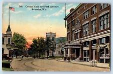 c1910's Corner Main & Park Avenue Railway Dirt Road Kenosha Wisconsin Postcard picture