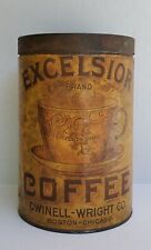 ANTIQUE C.1900 DWINELL WRIGHT & CO. BOSTON COFFEE Excelsior Tin CAN Paper Label picture