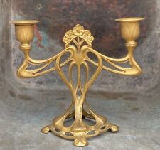 Art Nouveau Candlestick Antique Brass Candelabra 8x7” Early 20th Century picture