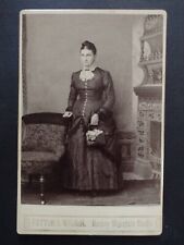 Victorian Women Wearing Full Gown and Matching Purse Cabinet Card Photo 1890s picture