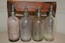 Antique 1920s 1930s Seltzer Bottles 26 oz Set of 4 w/Wooden Crate picture