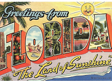 FLORIDA LARGE LETTERS GREETINGS FROM LAND OF SUNSHINE 💥 VINTAGE 💥 2B-H544 picture