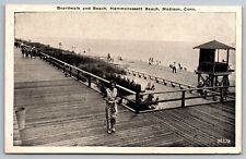 Boardwalk and Beach. Hammonassett Beach. Madison CT Vintage Postcard picture
