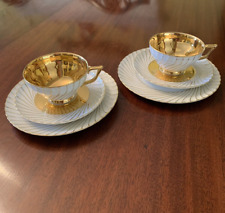 Bavaria Waldershof Germany Gold & White Swirl 2 Tea Cups, 2 Saucers, 2 Plates picture