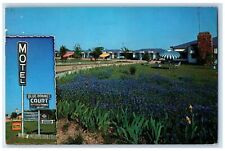c1950 Bluebonnet Court Restaurant Lawn Umbrella Cottages Weatherford TX Postcard picture
