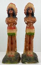 Pair Antique Native American Indian Chief Chalkware Cigar Store Display Carnival picture