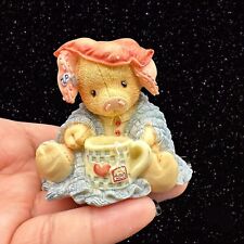 Enesco This Little Piggy Stayed Home Figurine Pig with Tea Cup 1994 Figure 2.25” picture