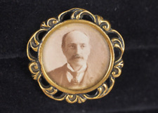 Antique Victorian photo brooch pin jewelry C clasp, sepia tone picture