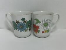 Vintage Flower Coffee Mugs Cups Creative Japan Set Of 2 Boho Retro MCM picture