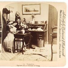 Boss Flirting With Secretary Stereoview c1899 Office Affair Pretty Girl A1798 picture