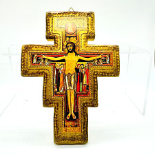 Vintage Wood Wooden San Damiano Franciscan Cross Crucifix 6.5 in. x 5 in. picture