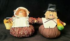 Vintage 90s Thanksgiving Handmade Pilgrim Set Stuffed Plush Decor Dolls picture