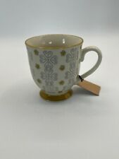 NEW Creative Co-Op 12 Oz. Stoneware Tea Cup With Tea Bag Holder Gold Color Trim picture