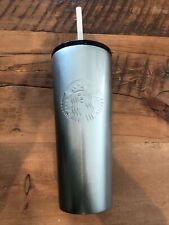 STARBUCKS 2022 GREEN GLITTER OMBRE 16 oz METAL COLD CUP TRAVEL TUMBLER STRAW NEW picture