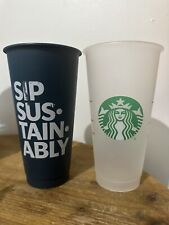 Set Of Two Starbucks Mugs Cups Earth Day Sip Sustainably Blue Reusable 24oz Cold picture
