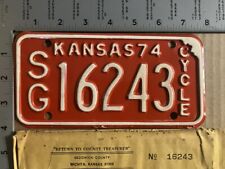 1974 Kansas motorcycle license plate SG 16243 YOM DMV Sedgwick SHOW READY M300 picture