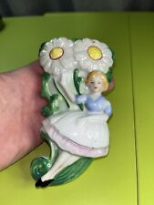 VTG RARE HTF ANTIQUE Fairy Floral Hand Painted Porcelain Wall Pocket Planter EUC picture