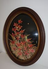 Vintage Hawaiian 24K Gold Real Flowers and Fern Wall Hanging Convex Domed Frame picture