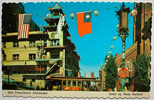 San Francisco Chinatown Grant Avenue Unposted Chrome Deckle Edge Postcard picture