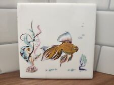 Vintage 4¼ Ceramic Tile Fish Trivet picture