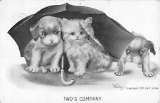 Puppy Left Out by Kitten & Puppy Under Umbrella-Two's Company-1909 PC-V. Colby picture