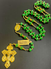 Semi Precious 8mm Jade Jasper Stone Rosary Gold Tone Pardon Crucifix w/ Tag picture