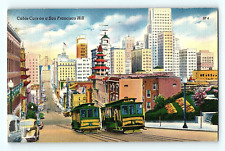 Cable Cars on a San Francisco Hill California 1958 Colorful Vintage Postcard E1 picture