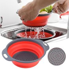 Kitchen Collapsible Colander Round Silicone Foldable Fruit Vegetable Strainer AU picture