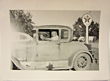 1928 or 1929 FORD MODEL A COUPE @ TEXACO station, b&w photo, 3 3/4