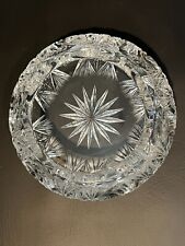 American Brilliant Cut Etched Crystal w/Splayed Fans, Starburst Base Ashtray picture