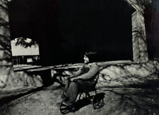 Child Riding Tricycle By Porch Of House B&W Photograph 3.75 x 4.75 picture