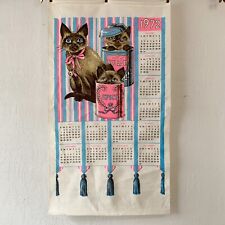 Vintage Kitten Sugar And Spice 1972 Calendar Tea Towel Linen Pink picture