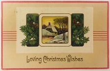 Vintage Embossed Postcard Loving Christmas Wishes 1908 Pine Boughs Winter Scene picture
