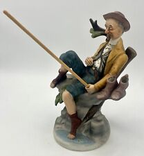 Old Man Fishing Hobo Tramp Bum Barefoot Smoking Pipe Figurine Statue Sculpture picture