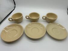 LOT of 3 Allegheny Buffalo China Beige Coffee Mugs & 3 Plates Caribe & Laughlin picture