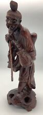 Old Vintage Chinese Wood Carving Wise Man with Basket and Staff 8.25”H. Folk Art picture