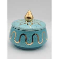 VTG Turquoise Atomic Speckled Blue Gold Ceramic Dish Wolff Ceramics USA MCM picture