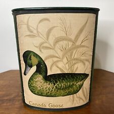 Vintage Weibro Corp Metal Tin Trash Can Waste Basket Green Canada Goose Geese picture