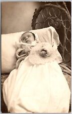 Infant Baby Child Photograph White Dress Lying on Chair Christening Postcard picture
