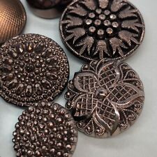 VTG Black Glass Buttons Gold/Silver Luster Fabric Purple Tint Lacy Glass picture