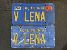 CALIFORNIA PAIR OF LICENSE PLATES BLUE V LENA MARCH 2011 VANITY PERSONALIZED picture