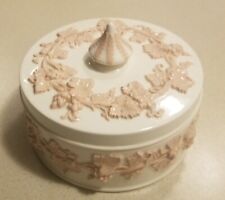 Wedgewood Queens Ware Embossed Pink on Cream Lidded Box (Minor chip inside rim) picture