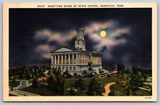 Postcard Night Scene of State Capitol Building Nashville Tennessee c1930s picture