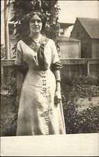 RPPC Edwardian woman dress fashion brooch 1904-1920s real photo postcard picture
