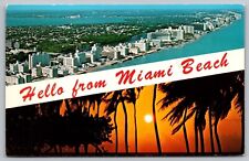 Hello From Miami Beach Florida FL Dual View Hotels Sunset Postcard PM Cancel WOB picture