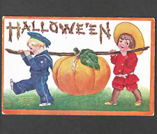 Halloween 1908© Antique Sailor Boy Cowboy International Art Pub Pumpkin PostCard picture