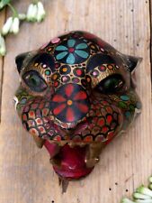 #4 Leopard Jaguar or Tiger Wood Mask Small Sz Handmade Guerrero Mexican Folk Art picture