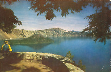 Wizard Island from Lookout Point-Crater Lake, Oregon OR-vintage unposted picture