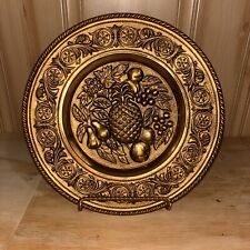 Vintage Decorative Wall Plate Charger With Fruit Brass Tone  picture